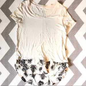 Layered t shirt with chiffon floral bottom